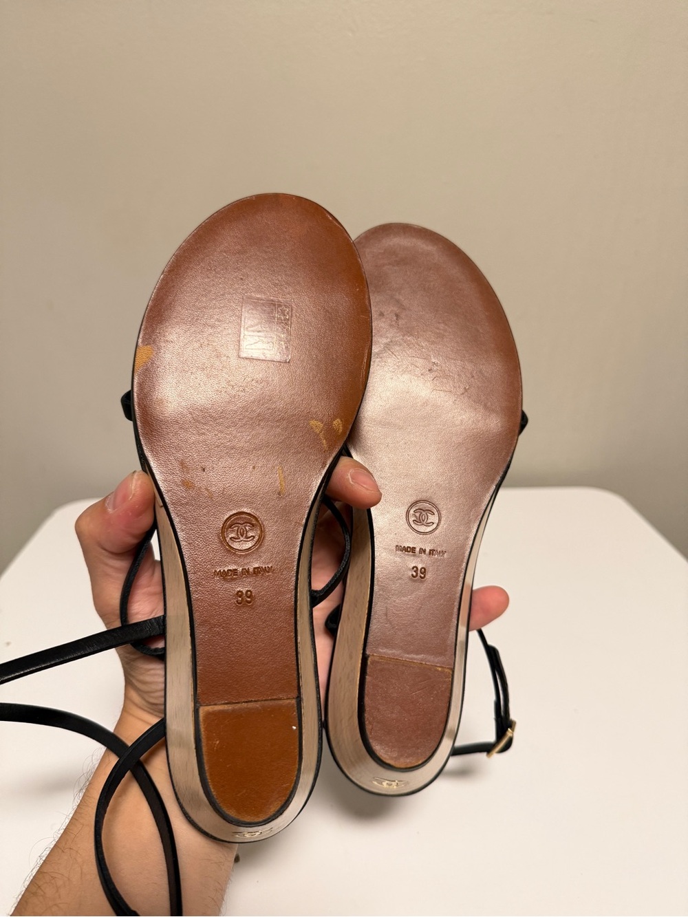 CHANEL BLACK LEATHER ANKLE STRAP SANDALS Women’s EU 39 US 9 - Picture 6 of 10